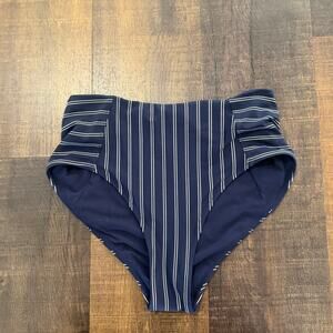 Athleta Striped High Waist Bikini Bottoms Navy Blue Size Small